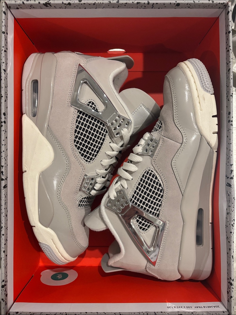 Nike Air Jordan 4 Frozen Womens - Suede Light Grey & Chrome Accents